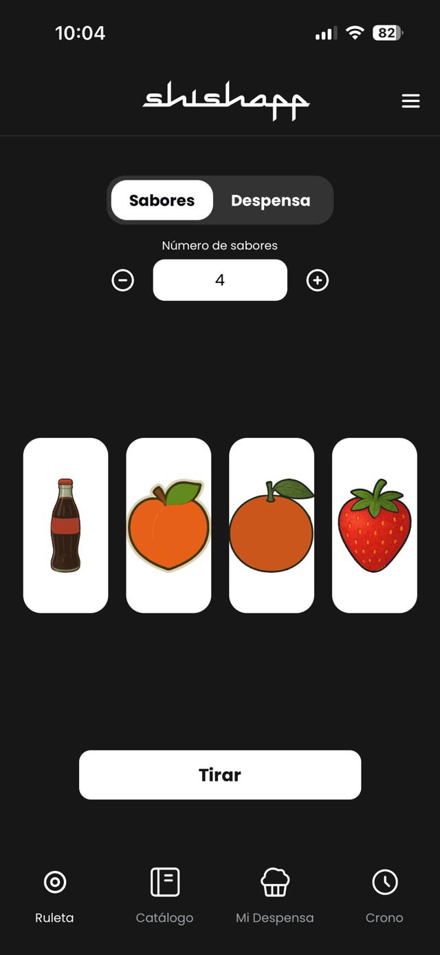 Pantalla de ruleta de sabores de ShishApp