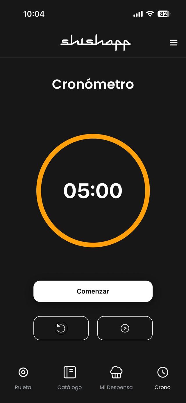 Pantalla del temporizador de ShishApp