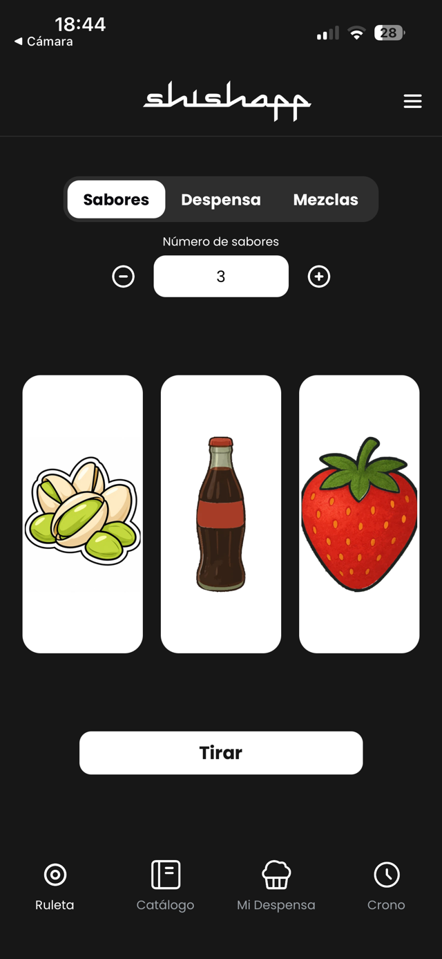 Pantalla de ruleta de sabores de ShishApp